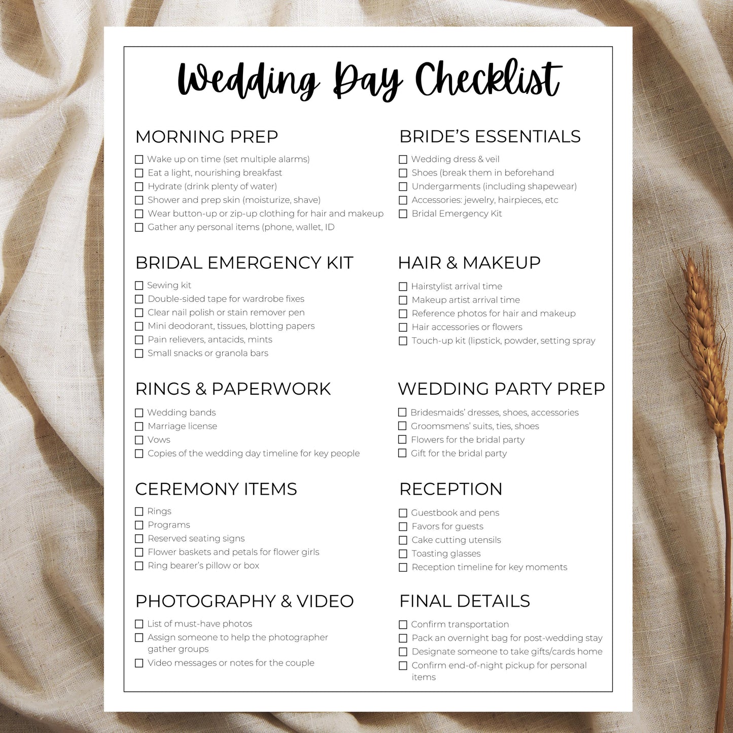Digital Wedding Day Checklist