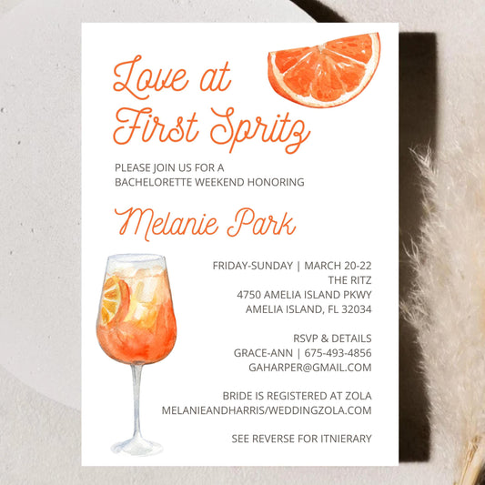 Love At First Spritz Bachelorette Invitation (Digital Download)