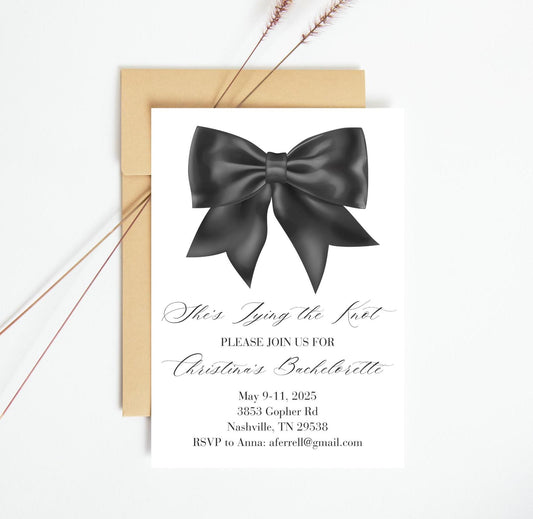 Elegant Black Bow Bachelorette Invitation
