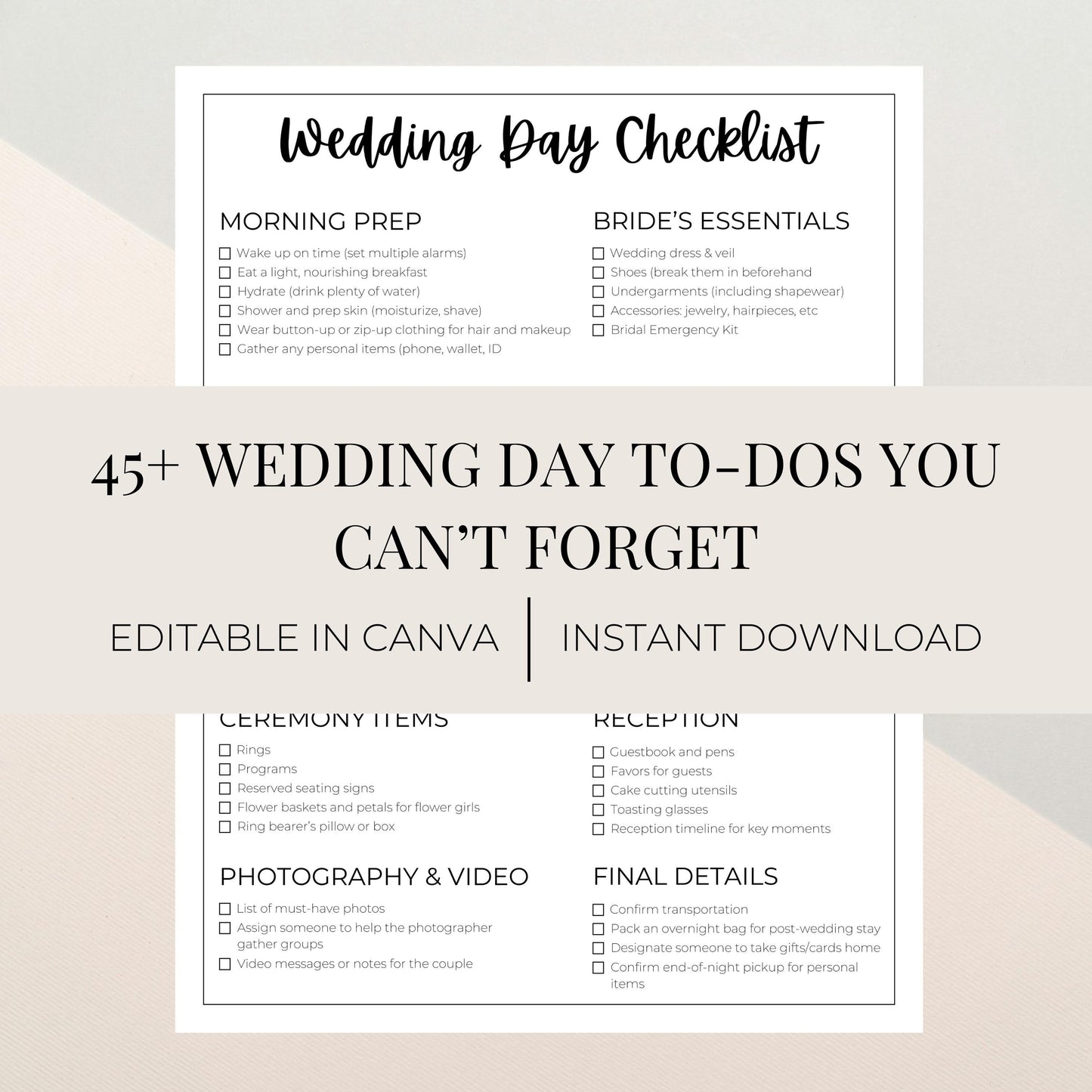Digital Wedding Day Checklist