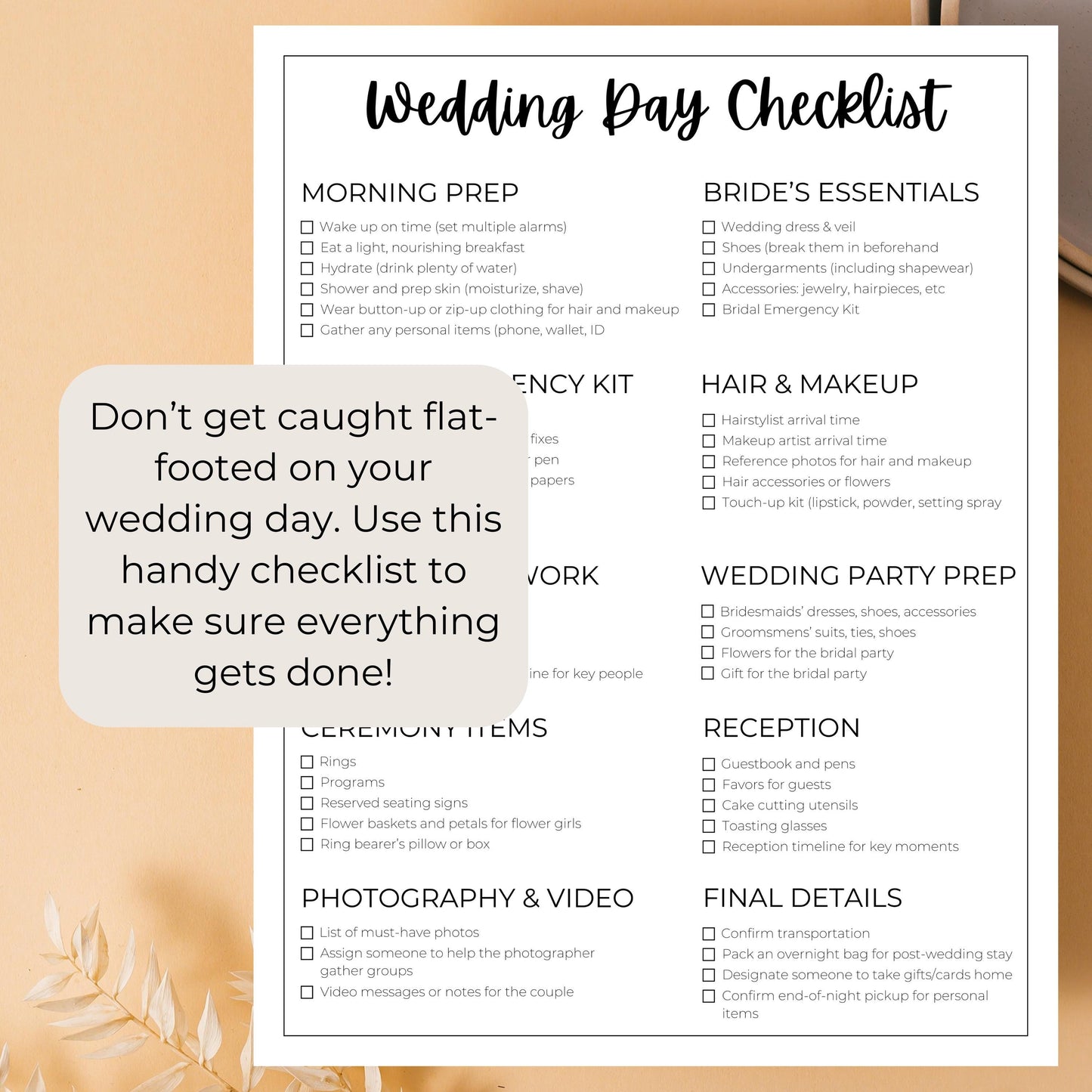 Digital Wedding Day Checklist