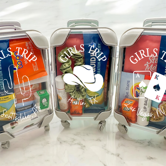 Girls Trip Destination Bachelorette Party Favor Mini Suitcase Recovery Kit for Girls Trip Favor Birthday Gift Bag Miami Bachelorette Favor
