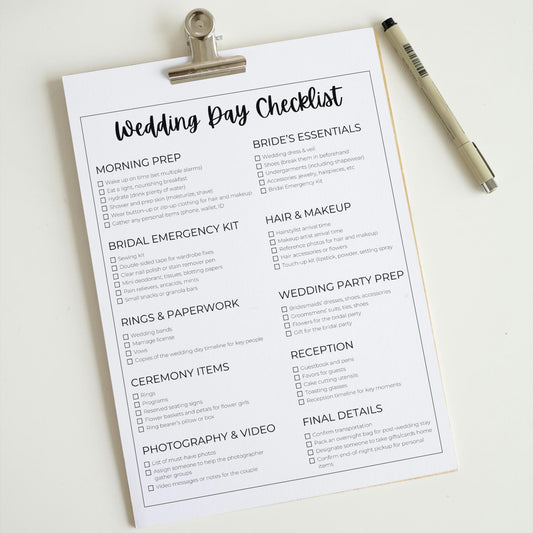 Digital Wedding Day Checklist