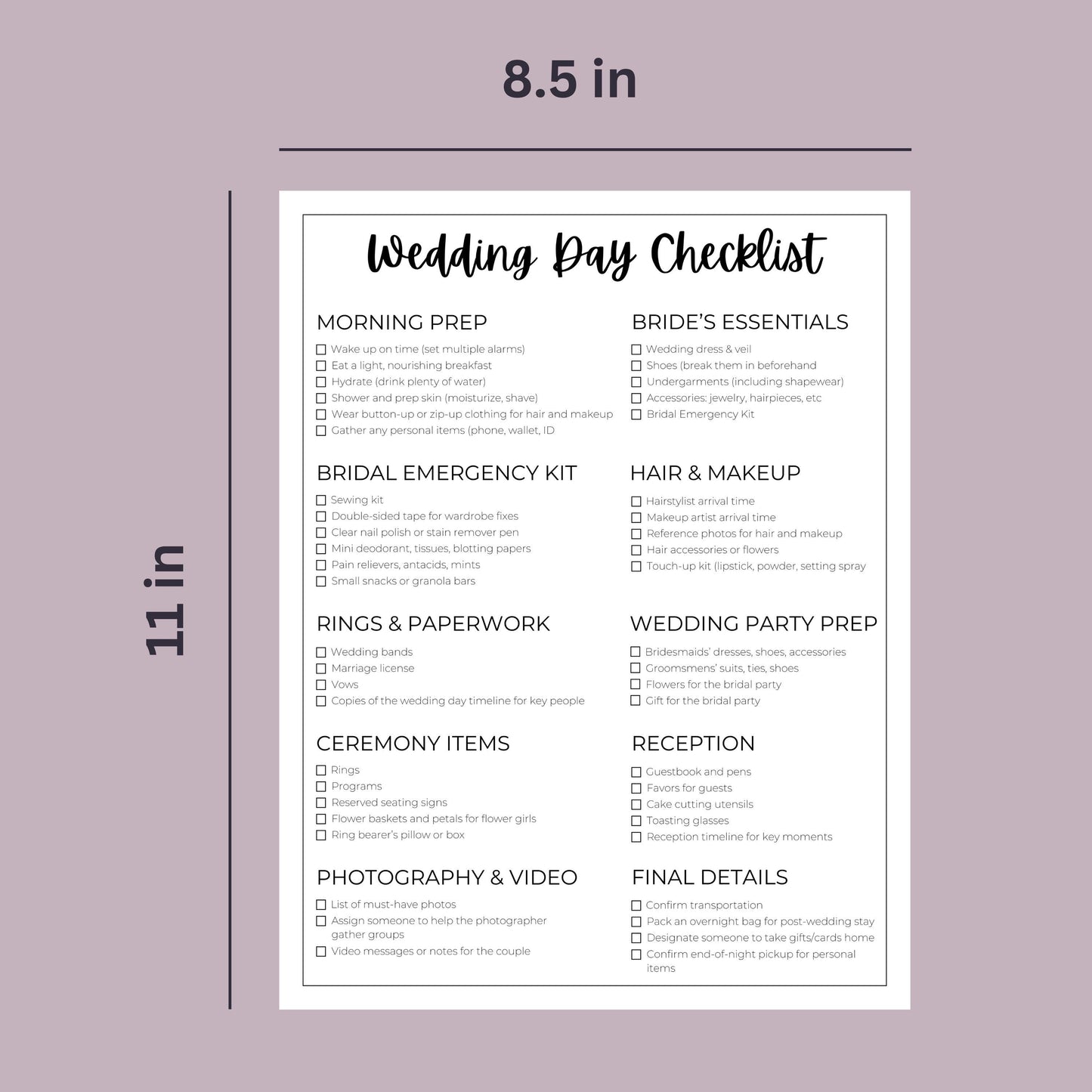Digital Wedding Day Checklist