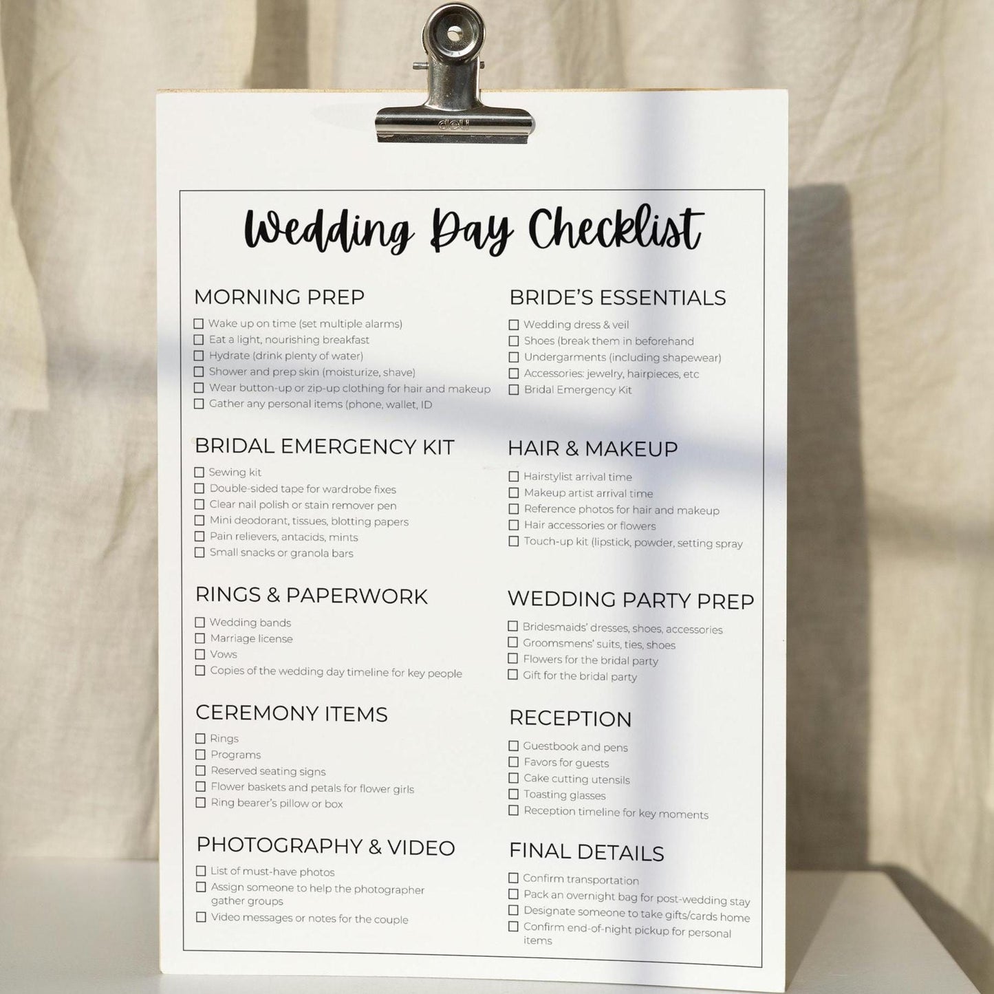 Digital Wedding Day Checklist